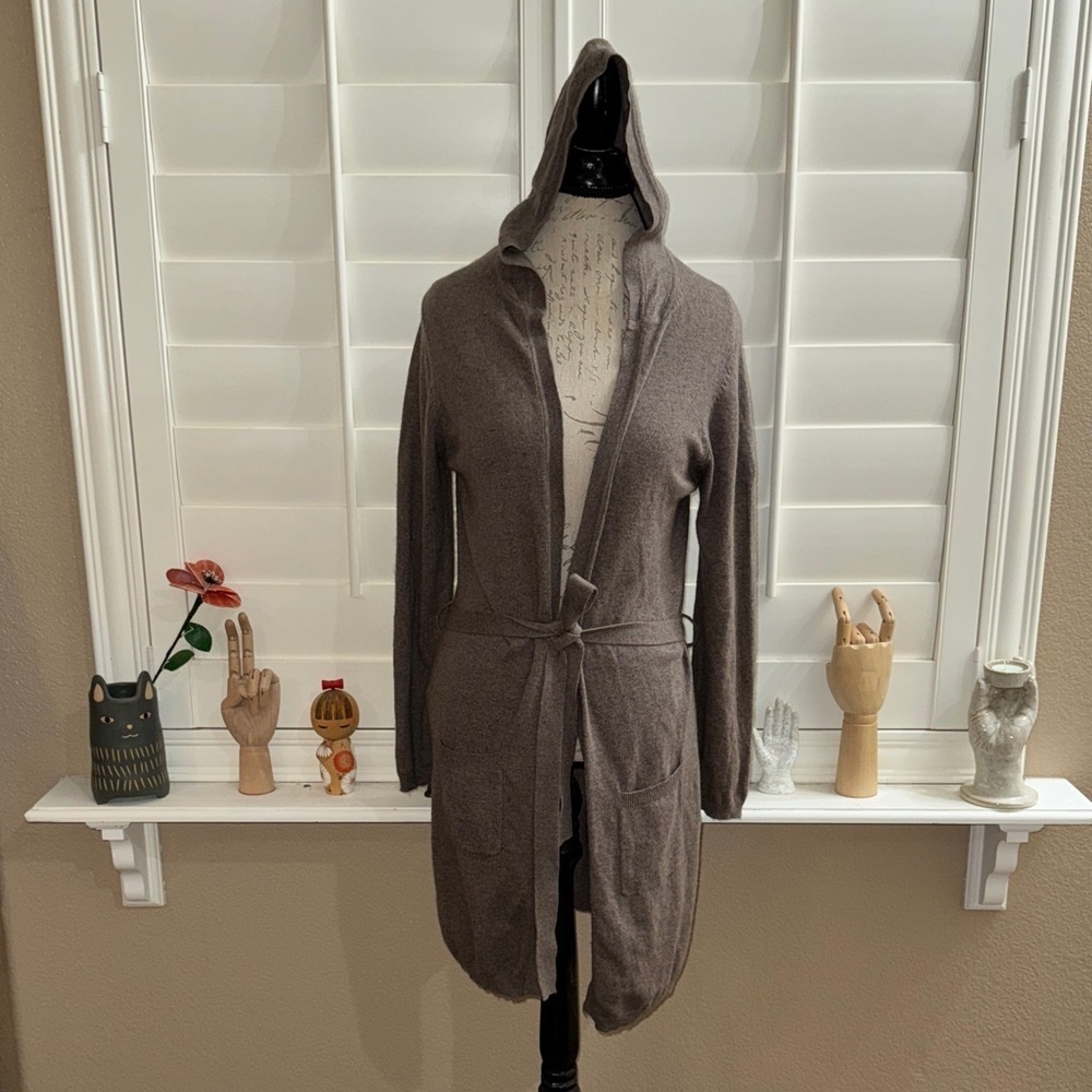 BCBGMaxAzria Cashmere Blend Longline Open Front Cardigan Brown